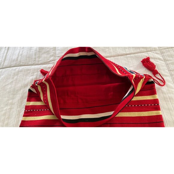 Vintage 1970's Handmade Romanian Drawstring Bag Purse Red Classic Romanian Text - Picture 8 of 8